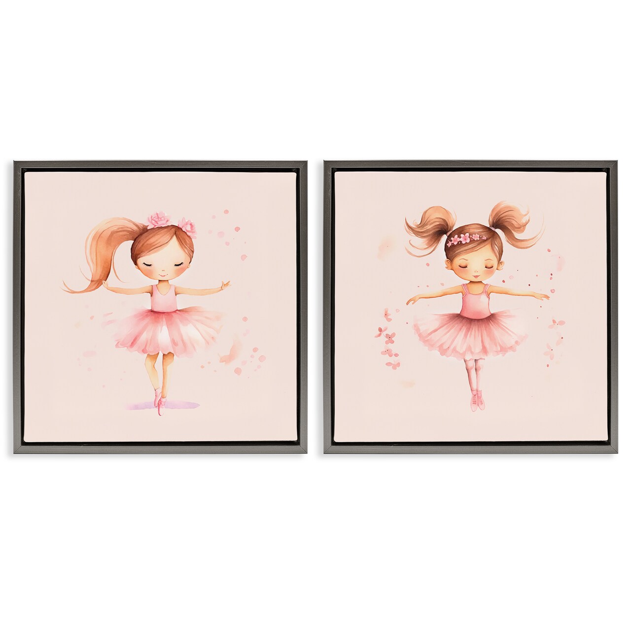 Stupell Industries Little Ballerina Dancers 2pc Floater Framed Canvas Wall Art Set Design by Andrea Haase